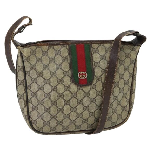 GUCCI GG Supreme Web Sherry Line Shoulder Bag PVC Beige Gold Red - Picture 1 of 16